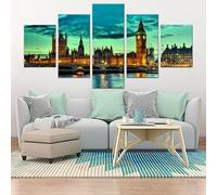 Artwork The Picture Canvas Print Wall Art Painting Home Decor 5 Piece London Street Cityscape (L/With Frame 150 X 80 Cm) For Living Room Hotel Restaurant Office Home Decor Poster Wall Art -4R5B+C3F