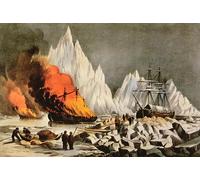 ARTXLXXBN Famous Art Print Poster Vintage Wall Art Burning the Wrecks to Avoid Danger to Other Vessels by Nathaniel Currier Canvas Art Poster for Home Decor 60x90cm