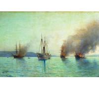 ARTXLXXBN Famous Art Print Poster Vintage Wall Art the Destruction of the Steamer grand Duke Constantine by Lev Feliksovich Lagorio Canvas Art Poster for Home Decor 60x90cm