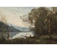 ARTXLXXBN Famous Art Print Poster Vintage Wall Art The Moored Boatman: Souvenir of an Italian Lake by Jean Baptiste Camille Corot Canvas Art Poster for Home Decor 60x90cm