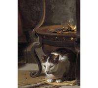 ARTXLXXBN Famous Art Print Poster Vintage Wall Art the Sleep of the Child Jesus Detail Depicting a Cat Sleeping Under the Stove Painting by Charles Le Brun Canvas Art Poster for Home Decor 60x90cm