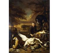 ARTXLXXBN Famous Art Print Poster Vintage Wall Art the Spoils of a Hunt with a Hunt Servant and a Black Page Holding a Bay by Jan Baptist Weenix Canvas Art Poster for Home Decor 60x90cm