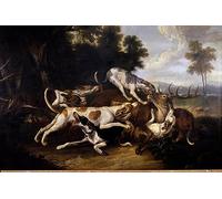 ARTXLXXBN Famous Canvas Artwork Graffiti Print L'hallali Du Deer Hunting Dogs Finishing a Deer Painting by Jean Baptiste Oudry Portrait Canvas Image for Home Decor 60x90cm