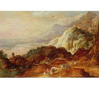ARTXLXXBN Famous Painting Art Wall Decor Abstract Art Picture a Mountainous Landscape with Figures and Mules by Joos or Josse De Momper Animal Pictures for Home Decor 60x90cm