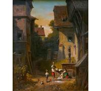 ARTXLXXBN Famous Painting Art Wall Decor Abstract Art Picture At the city fountain by Carl Spitzweg Animal Pictures for Home Decor 60x90cm