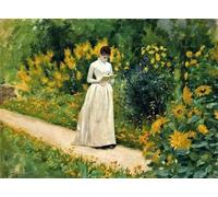 ARTXLXXBN Famous Painting Art Wall Decor Abstract Art Picture Reading on the Garden Path by Albert Aublet Animal Pictures for Home Decor 60x90cm
