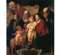 ARTXLXXBN Famous Painting Art Wall Decor Abstract Art Picture the Holy Family with St. Anne the Young Baptist and His Parents by Jacob Jordaens Animal Pictures for Home Decor 60x90cm