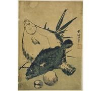 ARTXLXXBN Famous Painting Canvas Artwork Graffiti Print Flatfish Scorpion Fish and Shells From an Untitled Series of Chuban Prints by Katsushika Hokusai Portrait Canvas Image for Home Decor 60x90cm