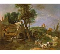 ARTXLXXBN Famous Painting Canvas Artwork Graffiti Print Landscape with Watermill by Jean Baptiste Oudry Portrait Canvas Image for Home Decor 60x90cm
