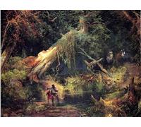 ARTXLXXBN Famous Painting Canvas Artwork Graffiti Print Slave Hunt Dismal Swamp Virginia by Thomas Moran Portrait Canvas Image for Home Decor 60x90cm