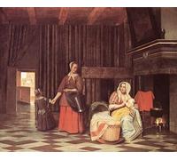 ARTXLXXBN Famous Painting Canvas Artwork Graffiti Print Suckling Mother and Maid by Pieter De Hooch Portrait Canvas Image for Home Decor 60x90cm