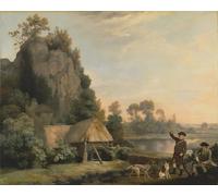 ARTXLXXBN Famous Painting Canvas Artwork Graffiti Print Two Gentlemen Going a Shooting with a View of Creswell Crags Taken on the Spot by George Stubbs Portrait Canvas Image for Home Decor 60x90cm