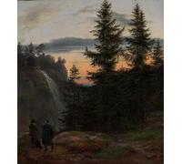 ARTXLXXBN Famous Painting Canvas Artwork Graffiti Print Two Men Before a Waterfall At Sunset by Johan Christian Dahl Portrait Canvas Image for Home Decor 60x90cm