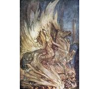 ARTXLXXBN Famous Print Painting Colorful Art Print Brünnhilde on Grane Leaps Onto the Funeral Pyre of Siegfried for Siegfried by Arthur Rackham Canvas Art Decorations for Home Decor 60x90cm