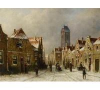 ARTXLXXBN Famous Print Painting Colorful Art Print Figures in the Streets of a Snow Covered Dutch Town by Pieter Gerard Vertin Canvas Art Decorations for Home Decor 60x90cm
