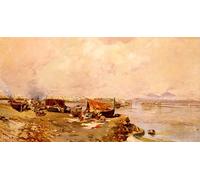 ARTXLXXBN Famous Print Painting Colorful Art Print Fishermen's Tasks In The Bay of Naples Carlo Brancaccio Canvas Art Decorations for Home Decor 60x90cm