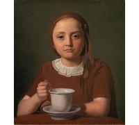 ARTXLXXBN Famous Print Painting Colorful Art Print Little Girl Elise Købke with a Cup in Front of Her by Constantin Hansen Canvas Art Decorations for Home Decor 60x90cm