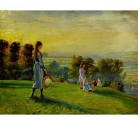 ARTXLXXBN Famous Print Painting Colorful Art Print Study for Children Playing in the Fields At Sunset by Walter Bonner Gash Canvas Art Decorations for Home Decor 60x90cm