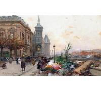 ARTXLXXBN Famous Print Painting Colorful Art Print the Flower Market Paris by Eugene Galien Laloue Canvas Art Decorations for Home Decor 60x90cm