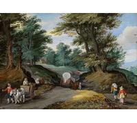 ARTXLXXBN Famous Print Painting Colorful Art Print Wooded Landscape with Horses Carts and to the Market Attracting Farmers by Jan Brueghel the Younger Canvas Art Decorations for Home Decor 60x90cm