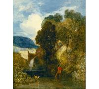 ARTXLXXBN Famous Prints Artwork Pictures Poster Painting Art a River Landscape with an Angler and His Dog by Sell Cotman Artwork Landscape Pictures for Home Decor 60x90cm