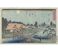 ARTXLXXBN Famous Prints Artwork Pictures Poster Painting Art Autumn Moon Over Mokuboji Temple by Utagawa Hiroshige Artwork Landscape Pictures for Home Decor 60x90cm