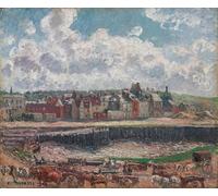 ARTXLXXBN Famous Prints Artwork Pictures Poster Painting Art Horses and Carts in Front of the Fishing Harbour Dieppe At Low Tide by Camille Jacob Pissarro for Home Decor 60x90cm