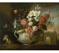ARTXLXXBN Famous Prints Artwork Pictures Poster Painting Art Still Life with Flowers in an Urn with a Animal on a by Jakob Bogdani or Bogdany Artwork Landscape Pictures for Home Decor 60x90cm