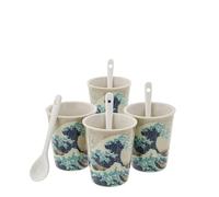 Set of 4 Hokusai Coffee Cups and Spoons (Kanagawa Great Wave)