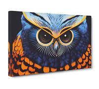 Arty Owl Canvas Print | Gallery Wrapped 30mm Frame Wall Art | 30x20 inches | Ready to Hang | Contemporary Animals Picture | Living Room Bedroom Lounge Office