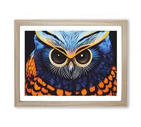 Arty Owl Framed Print | A3 Oak Framed Wall Art | Ready to Hang | Modern Animal Picture | Living Room Bedroom Lounge Office