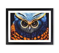 Arty Owl Framed Print | A4 Black Framed Wall Art | Ready to Hang | Modern Animal Picture | Living Room Bedroom Lounge Office