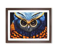 Arty Owl Framed Print | A4 Walnut Framed Wall Art | Ready to Hang | Modern Animal Picture | Living Room Bedroom Lounge Office