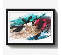 Arty Pie Framed Print Black A2 (24.5x18 Inch) Atlantic Puffin Birds V2, Wood, Multi-Colour, 60 x 42 x 2 cm