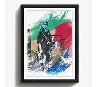 Arty Pie Framed Print Black A2 (24.5x18 Inch) Banksy Kid with Ghetto Blaster Graffiti Art V2, Wood, Multi-Colour, 60 x 42 x 2 cm