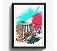 Arty Pie Framed Print Black A2 (24.5x18 Inch) Deckchairs Brighton Beach West Pier V2, Wood, Multi-Colour, 60 x 42 x 2 cm
