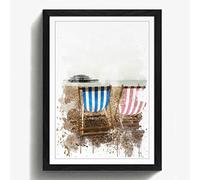 Arty Pie Framed Print Black A2 (24.5x18 Inch) Deckchairs Brighton Beach West Pier V3, Wood, Multi-Colour, 60 x 42 x 2 cm