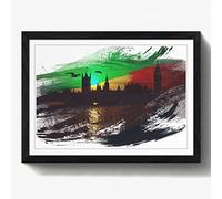 Arty Pie Framed Print Black A2 (24.5x18 Inch) London Skyline City Sunset Big Ben V2, Wood, Multi-Colour, 60 x 42 x 2 cm