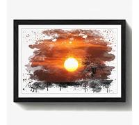 Arty Pie Framed Print Black A2 (24.5x18 Inch) Lone Tree Sunset and Birds V3, Wood, Multi-Colour, 60 x 42 x 2 cm