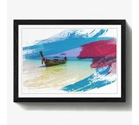 Arty Pie Framed Print Black A2 (24.5x18 Inch) Longboat Boat in Thailand Seascape V2, Wood, Multi-Colour, 60 x 42 x 2 cm