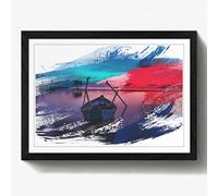 Arty Pie Framed Print Black A2 (24.5x18 Inch) PHU QUOC Thailand Sunrise Rowing Boat V2, Wood, Multi-Colour, 60 x 42 x 2 cm