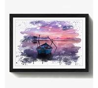 Arty Pie Framed Print Black A2 (24.5x18 Inch) PHU QUOC Thailand Sunrise Rowing Boat V3, Wood, Multi-Colour, 60 x 42 x 2 cm