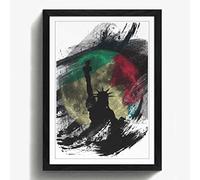 Arty Pie Framed Print Black A2 (24.5x18 Inch) Statue of Liberty Full Moon New York City V2, Wood, Multi-Colour, 60 x 42 x 2 cm