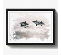 Arty Pie Framed Print Black A2 (24.5x18 Inch) Swimming Dolphins (2) V3, Wood, Multi-Colour, 60 x 42 x 2 cm