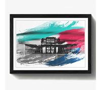 Arty Pie Framed Print Black A2 (24.5x18 Inch) West Pier Brighton V2, Wood, Multi-Colour, 60 x 42 x 2 cm