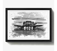 Arty Pie Framed Print Black A2 (24.5x18 Inch) West Pier Brighton V3, Wood, Multi-Colour, 60 x 42 x 2 cm