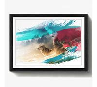 Arty Pie "Wolves Howling at the Moon Forest Landscape V2 Framed Print, Multi-Colour, A2/24.5 x 18-Inch