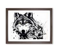 Arty Wolf Framed Print | A3 Walnut Framed Wall Art | Ready to Hang | Modern Animal Picture | Living Room Bedroom Lounge Office