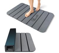 ArtyCozy Large Foldable Stone Bath Mat 28''×17'' with Non-Slip Rubber Base, Super Absorbent Quick Drying Diatomaceous Earth Mat for Bathroom, Easy to Store, Easy to Clean, Grey