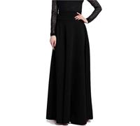 Artykey Women's Retro High Waist Maxi Skirt Polar Length Elegant A-Line Prom Long Skirts Solid Color Black (XL Waist:83cm)